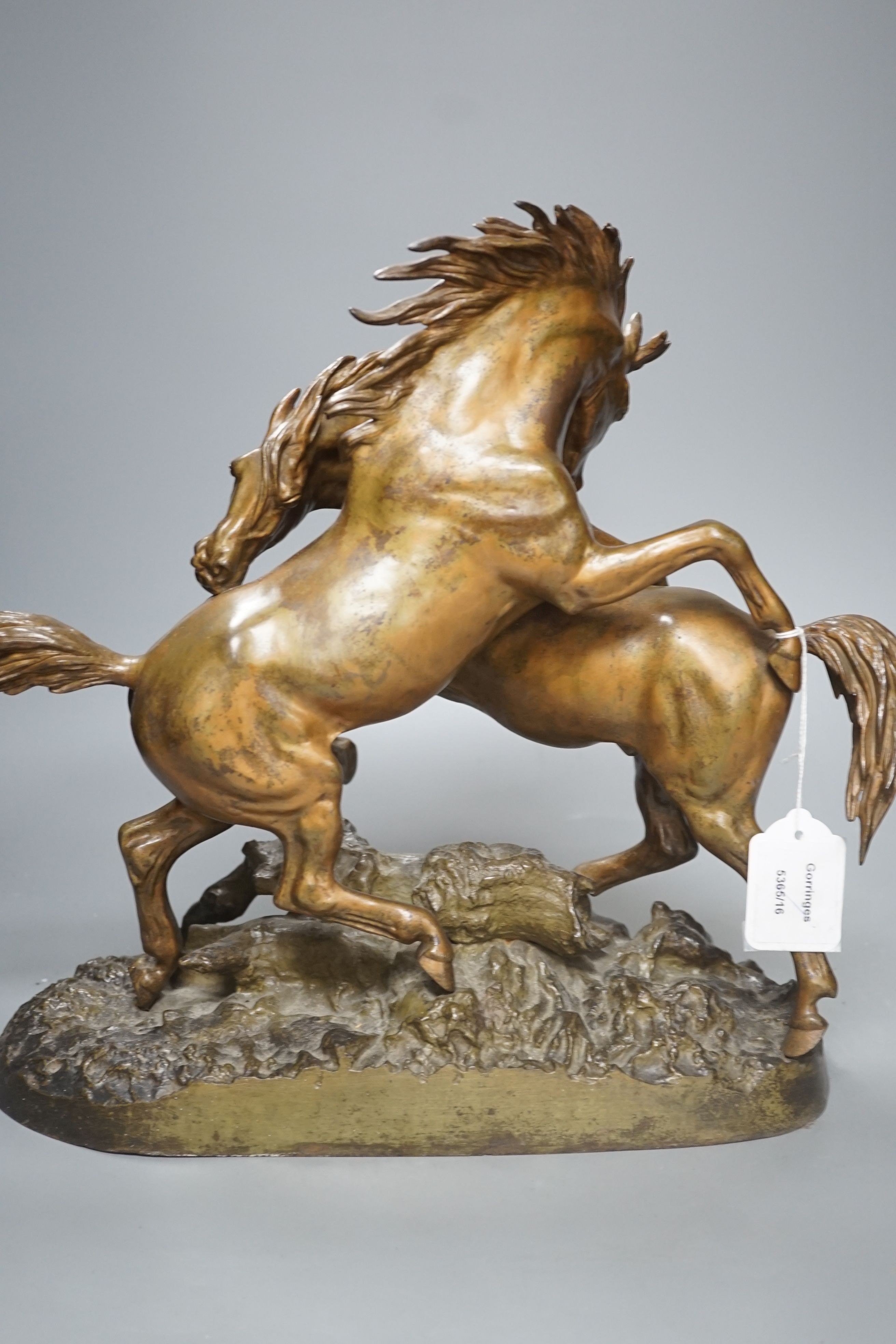 An Animalier bronze of two horses-44cm wide